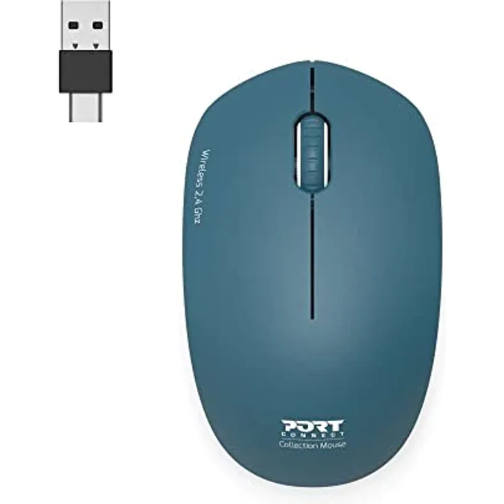 Port Designs Anschluss für kabellose Maus, PC, kabellos, 2,4 GHz, Kollektion 2 für Computer – optischer Sensor 1600 DPI – 3 Tasten – kompakt, beidhändig & leiser Saphir, Dunkelblau
