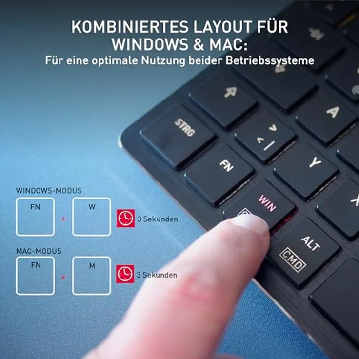 CHERRY KW X ULP 2.0 MINI, Ultra Flache Mechanische Kompakt-Tastatur, Deutsches Layout (QWERTZ), Multi-Device-Funktion für 4 Geräte, Schwarz – Bild 4