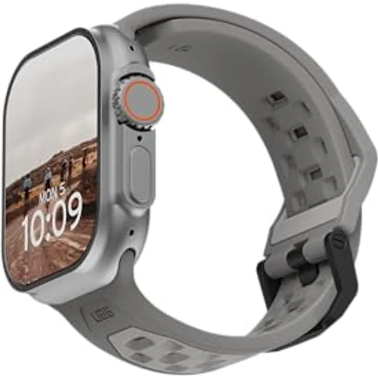 URBAN ARMOR GEAR Civilian Armband für Apple Watch Ultra / Ultra 2 / 45mm / 44mm / 42mm (Series 1-9, weich, antibakterielles Silikon, Edelstahlverschluss, titan) – Bild 3