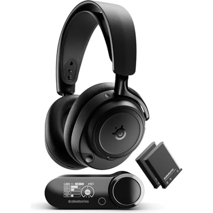 SteelSeries Arctis Nova Elite Hi-Res Wireless Gaming Headset, 96 kHz/24 Bit, Carbonfaser, ANC, KI-Geräuschunterdrückung, 2,4GHz + BT, Multi-Source-Mix, OmniPlay für PC, PlayStation, Xbox, Schwarz