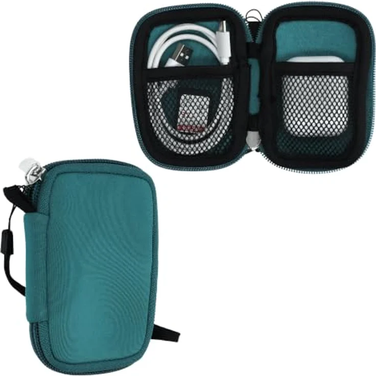 kwmobile In-Ear Kopfhörer Tasche, Neopren Cover Case in Petrol, wasserabweisend mit 2 Innenfächern für Ladecase und Zubehör – Bild 1
