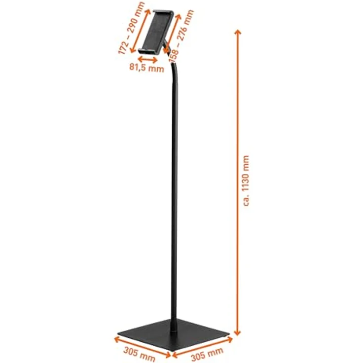 Durable Tablet/iPad Bodenständer mit Schwanenhals Tough Floor, 360° drehbar & höhenverstellbar für Tablets 7-13", schwarz – Bild 2