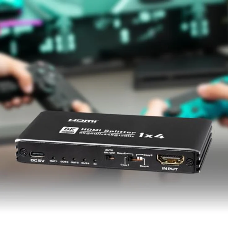MAXTRACK CS26-4L 8K HDMI Splitter 1in4out, Adapter mit intelligenter EDID-Verwaltung, 8K@60Hz, 4K@120Hz, HDR10+, Dolby TrueHD, Plug & Play für 4 Monitore oder Fernseher – Bild 2
