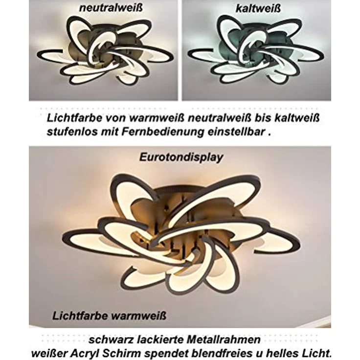Eurotondisplay LED Deckenleuchte 2127Black-9 Ø 86 cm mit Fernbedienung, Lichtfarbe/Helligkeit einstellbar, Acryl-Schirm, schwarz lackierter Metallrahmen - Preisvergleich – Bild 2