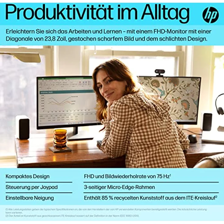 HP V24v G5 FHD Monitor 60,5 cm (23.8 Zoll), 1920 x 1080 Pixel (16:9), 75 Hz, AMD FreeSync, Joypad OSD Knopf, Blaulichtfiltermodus, Neigefunktion, Schwarz – Bild 3