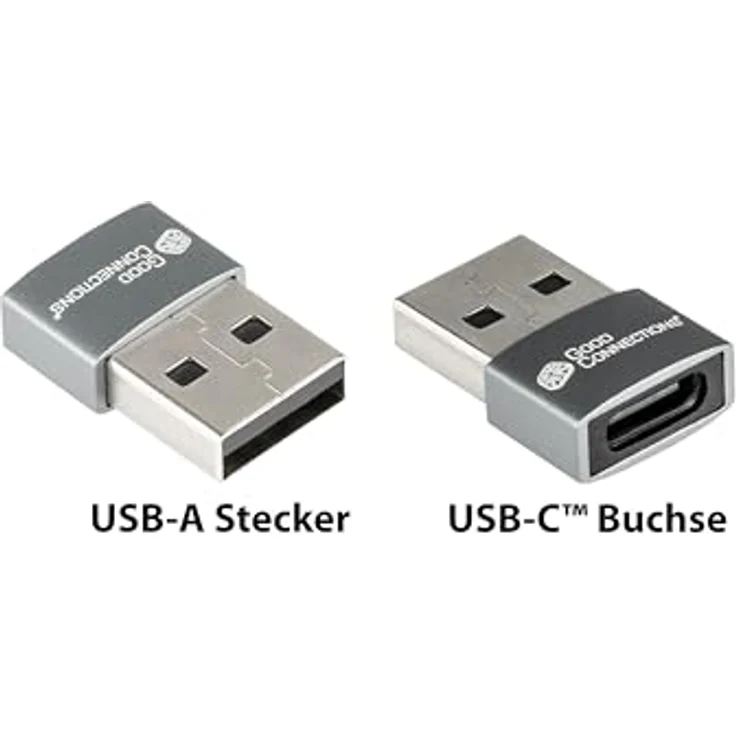 Good Connections USB 2.0 Adapter, Stecker A an USB-C Buchse, Aluminiumgehäuse grau, 10er-Set, 60 W, Plug and Play – Bild 2