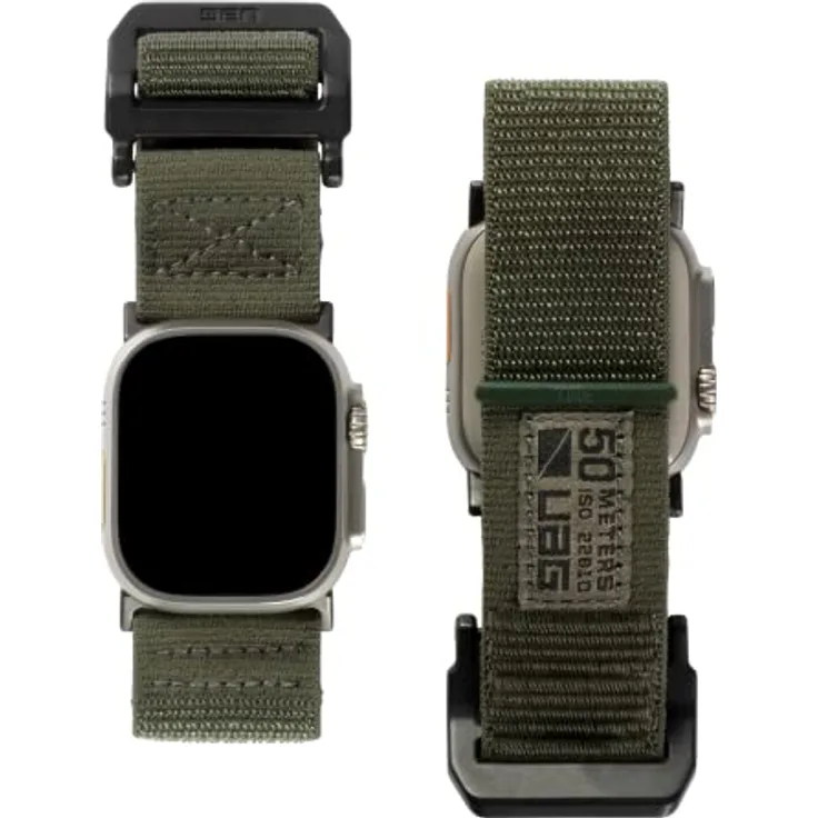 Urban Armor Gear Active Strap Armband für Apple Watch Ultra / 45mm / 44mm / 42mm [Series 8/7 / 6/5 / 4/3 / 2/1, Watch Ultra 49mm, Nylon Ersatzarmband] Foliage grün