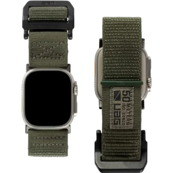Urban Armor Gear Active Strap Armband für Apple Watch Ultra / 45mm / 44mm / 42mm [Series 8/7 / 6/5 / 4/3 / 2/1, Watch Ultra 49mm, Nylon Ersatzarmband] Foliage grün – Bild 1