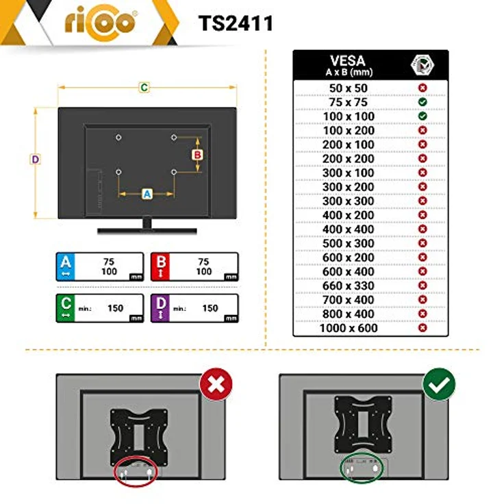 RICOO Monitor Halterung Tisch, VESA Tischhalterung für 13-30 Zoll, Monitorhalterung 1 Monitor Arm TS2411, Bildschirmhalterung Neigbar Schwenkbar Monitorarm Bildschirm Halterung Halter Monitorhalter – Bild 2