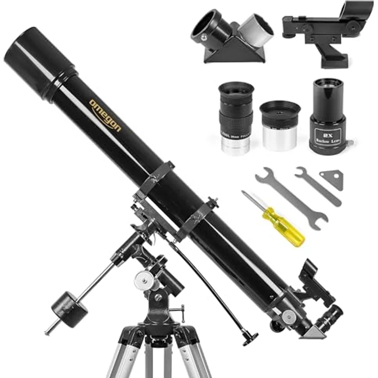 Omegon Teleskop AC 90/1000 EQ-2, Refraktor mit 90mm Objektivöffnung und stabiler parallaktischer Montierung – Bild 1