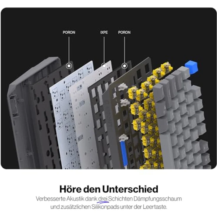 Endorfy Thock V2, Gaming-Tastatur mit mechanischen Gateron Yellow Switches, RGB-Hintergrundbeleuchtung, kabelgebunden und kabellos, grau – Bild 4