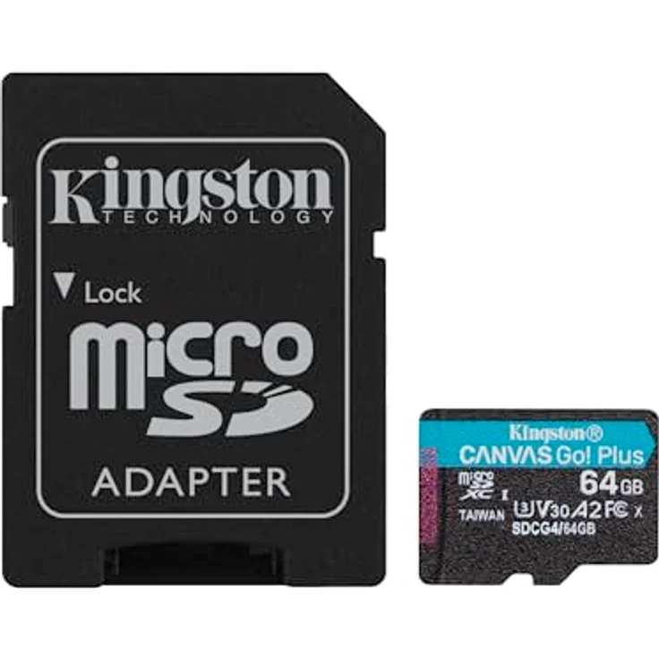 Kingston Canvas Go Plus microSDXC Speicherkarte 64GB, Gen4 200MB/s A2 U3 V30 + Adapter-SDCG4/64GB – Bild 1