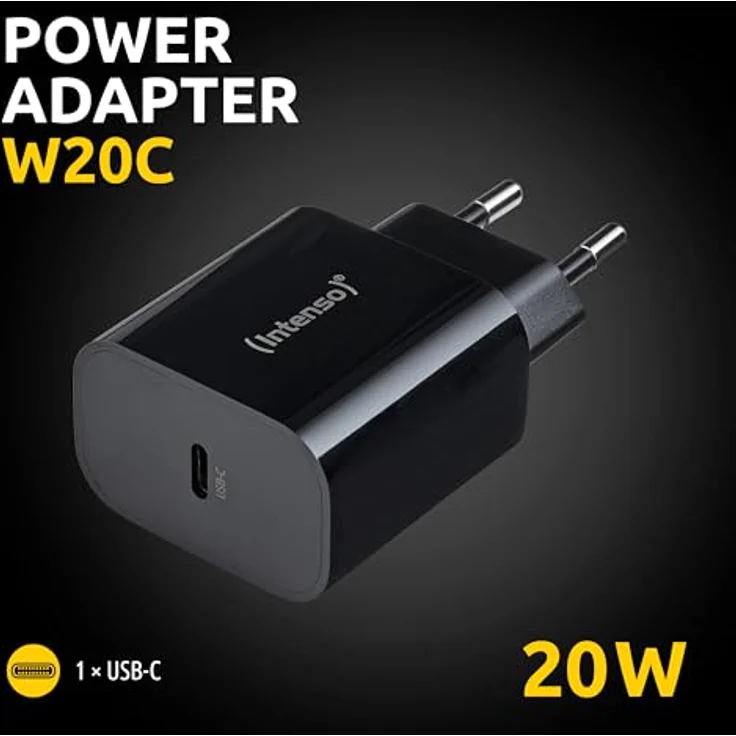 Intenso Power Adapter W20C, 20W Schnellladegerät mit USB-C Anschluss, kompatibel mit iPhone, Samsung Galaxy, iPad und mehr, schwarz – Bild 2