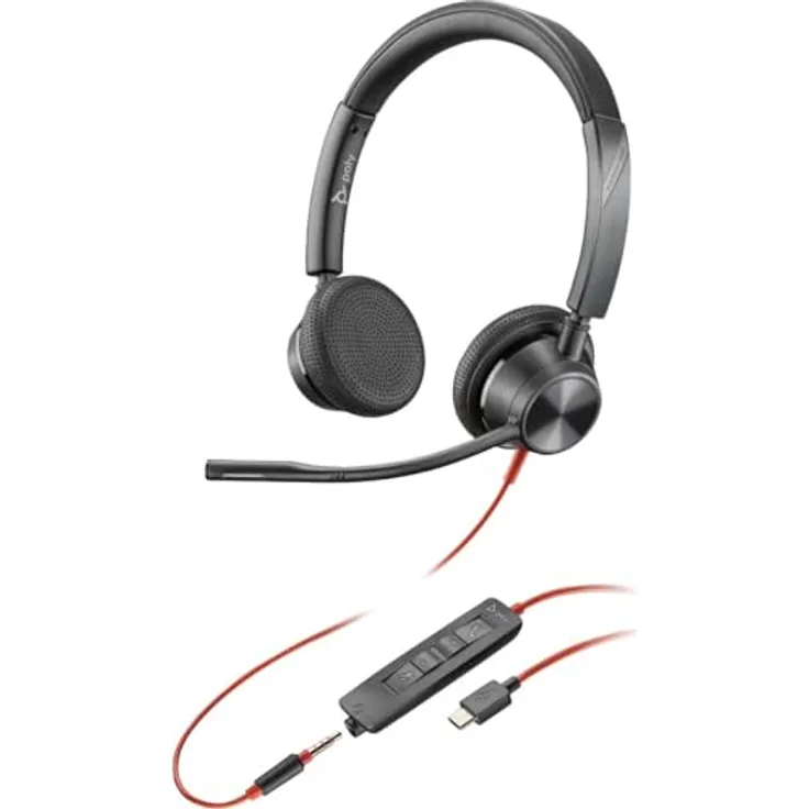 Poly Blackwire 3325 Kopfhörer mit Mikrofon, Schwarz