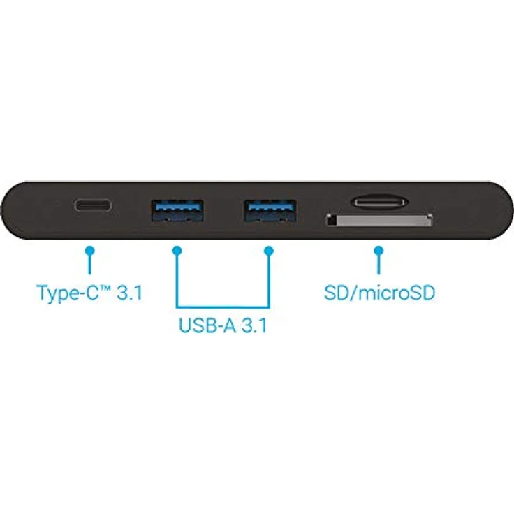 PNY All-In-One USB-C Mini Docking Station mit integriertem USB-C-Kabel mit 2xUSB-C, 2xUSB-A 3.1, 1xHDMI, 1xVGA, 1xRJ45, 1x SD und microSD-Anschlüssen, Schwarz, A-2UF-2TC-K01-RB – Bild 4