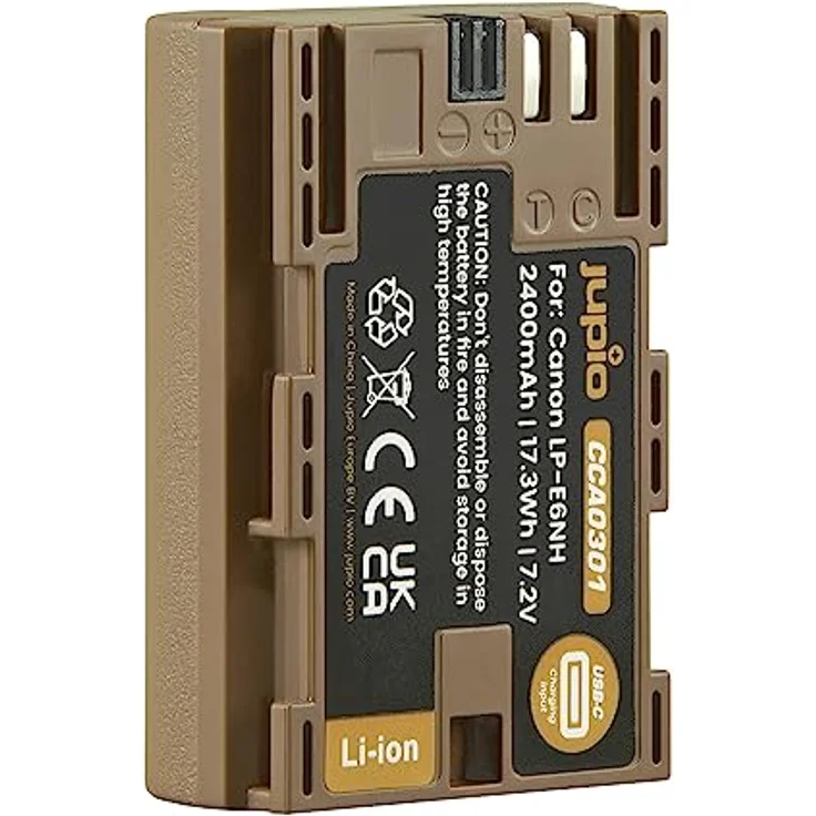 Jupio LP-E6NH *ULTRA C*, 2400mAh Akku mit USB-C Ladeeingang für Canon Digitalkameras, inkl. USB-C-auf-USB-A Kabel – Bild 3