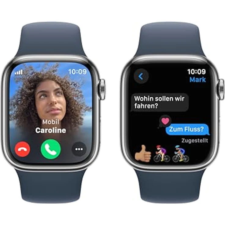 Apple Watch Series 9 GPS + Cellular, 41 mm Edelstahlgehäuse Silber, Sportarmband Sturmblau – M/L – Bild 4