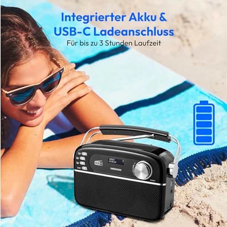 MEDION E66809 DAB Plus tragbares Solar Radio (Retro Design, Bluetooth, DAB+ UKW, integrierter Akku, Schwarz) – Bild 4