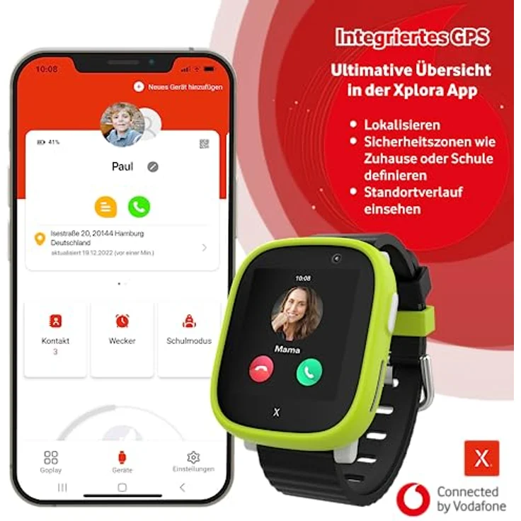 Vodafone Xplora X6 Play Smartwatch für Kinder | Back-to-School Paket Tarif (3 Mon. kostenlos) + 50€ Amazon-Gutschein nach SIM-Registrierung | Anrufe, SOS-Knopf, GPS, Kamera | Loops in Pink + Grün – Bild 5