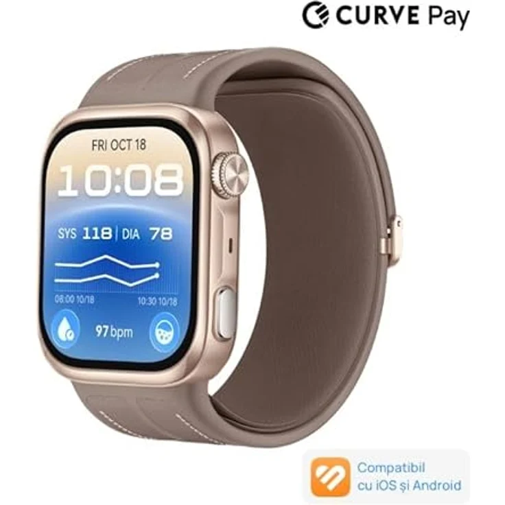Huawei Watch D3 Gold, Smartwatch mit braunem Armband und hochwertigem Design – Bild 2
