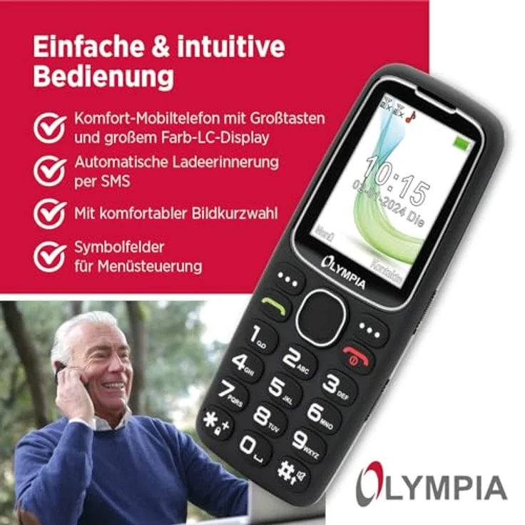 OLYMPIA OFFICE Star Seniorenhandy (Großtasten, Bluetooth, Dual-SIM, schwarz) – Bild 4
