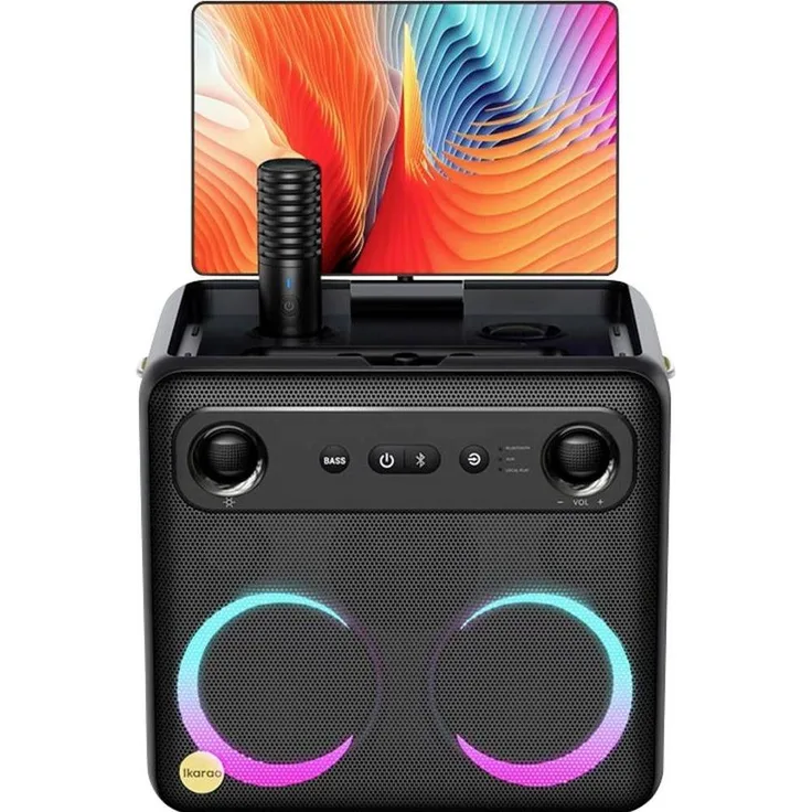 Ikarao Break X2 Karaokebox mit 10,1" Touchscreen, 600W PA Lautsprecher, 2 drahtlosen Mikrofonen, Bluetooth 5.3, Schwarz