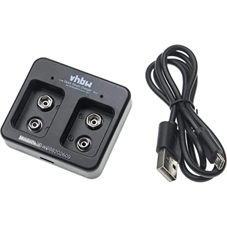 vhbw 2-Fach Akku-Ladegerät für NI-Cd, NiMH, Li-Ion-Akkuzellen, Haushaltsbatterien (9V Block Akkus) - Micro-USB-Ladegerät schwarz, von vhbw - Ladestatusanzeige, Überhitzungsschutz, präzise Verarbeitung