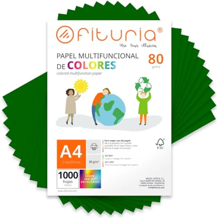 OFITURIA Buntes Papier, 1000 Blatt A4 80g – Dunkelgrünes Farbiges Druckerpapier für Basteln, Scrapbooking und kreative Projekte – Bild 1