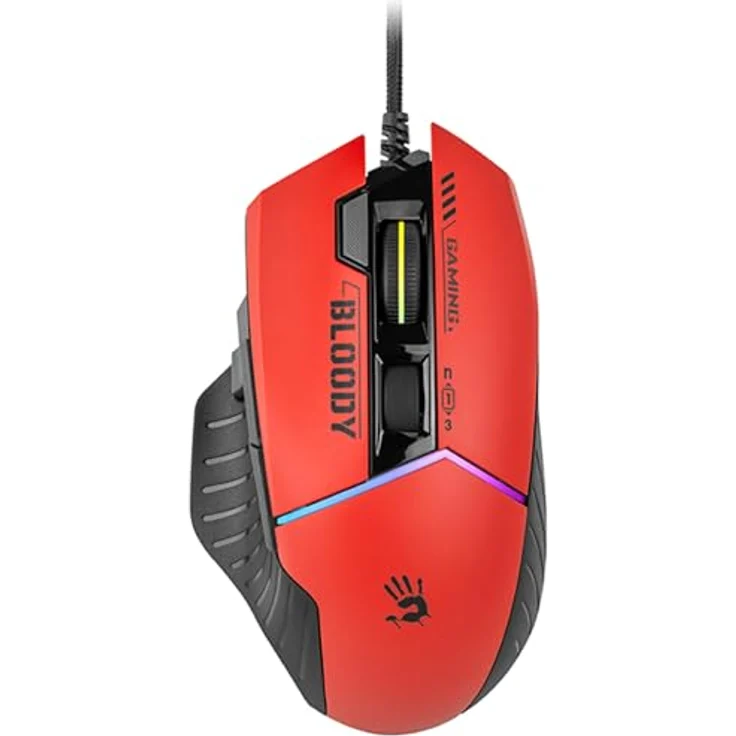 A4tech W95Max Sports Gaming Maus, Optische Kabelgebundene Gaming-Maus, USB 12 000 CPI, 8000 FPS, 250 IPS, 35G, 2000 Hz Ultrapolling (Schwarz/rot) – Bild 1