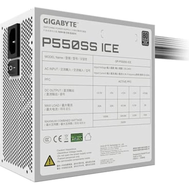 Gigabyte P550SS ICE 550Watt (550 W), PC Netzteil mit 80 PLUS SILVER-Zertifizierung, aktive Kühlung und eleganter Ice White-Finish – Bild 10