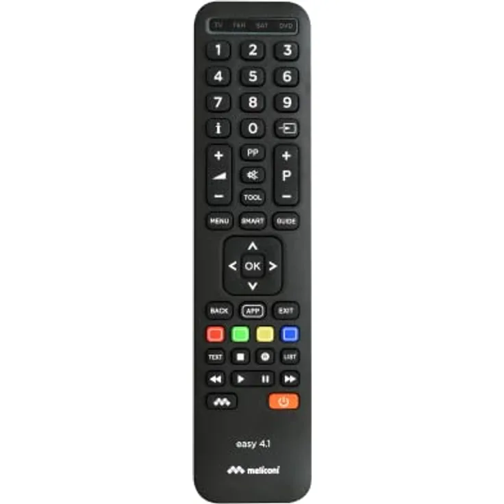 Meliconi Easy 4.1, Universal 4-in-1 Fernbedienung, Kompatibel mit Samsung, LG und Sony und Anderen Herstellern, für 4 Geräte, für TV, Set-Top-Box, Satellit, DVD und Blu-ray, Infrarot