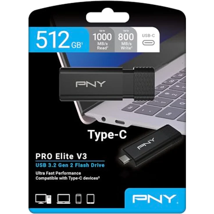 PNY Pro Elite V3 Type-C USB 3.2, 512GB Flash Drive mit 1000 MB/s Lesegeschwindigkeit, schwarz – Bild 12