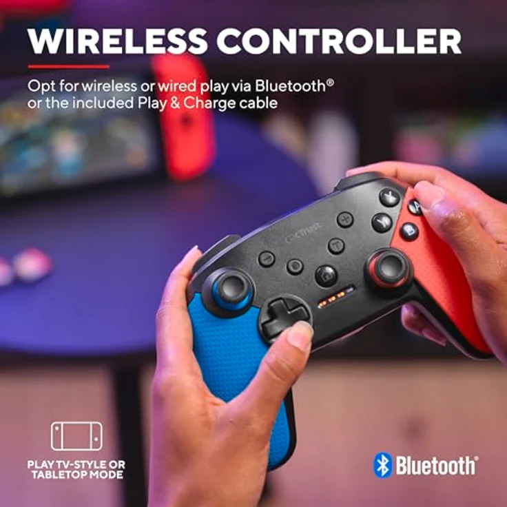 Trust Gaming GXT 1246B Muta Bluetooth Nintendo Switch Controller, Gaming Controller mit Dual-Shock-Vibration, 15h Spielzeit, Aufladbarer Akku, für Switch Lite, OLED, Blue Rot – Bild 2