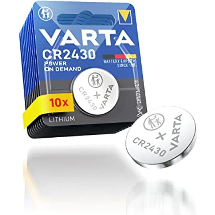 VARTA Batterien Knopfzellen CR2430, 10 Stück, Power on Demand, Lithium, 3V, kindersichere Verpackung, für Smart Home Geräte, Autoschlüssel und weitere Anwendungen  – Bild 1