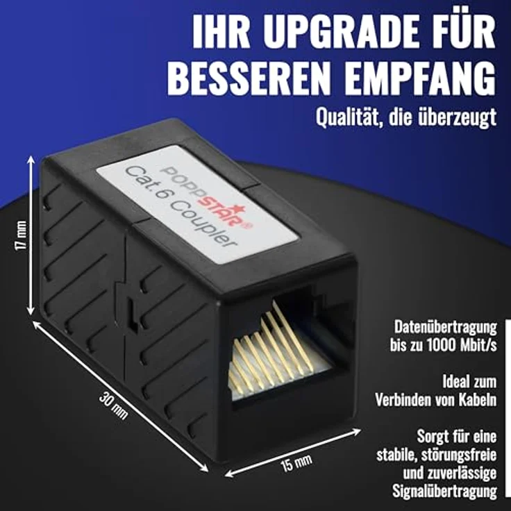 Poppstar 1x Adapter RJ45 Kupplung Cat6 (2x Buchse, 8-polig, geschirmt), Ethernetkabel Verbinder - Netzwerkkoppler für Patchkabel, DSL LAN Kabel, Netzwerkkabel, Modular uvm. – Bild 3