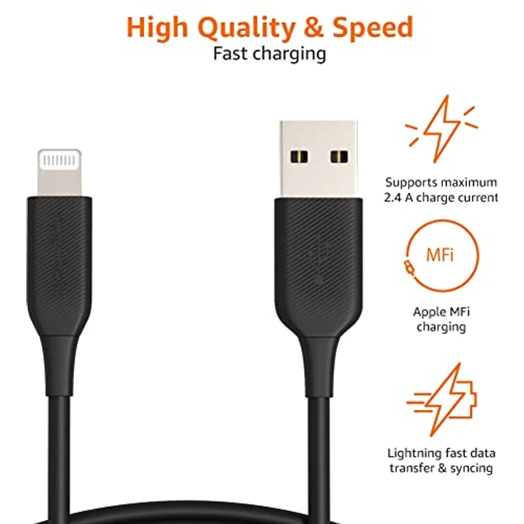 AmazonBasics – Verbindungskabel Lightning auf USB-A, MFi-zertifiziertes Ladekabel für iPhone, schwarz, 91,2 cm – Bild 3