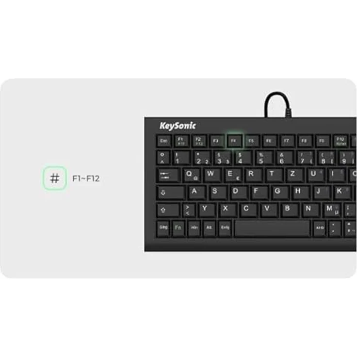 KeySonic TAS ACK-3401U, Kompakte Corded Tastatur (UK) mit SoftSkin Tasten, schwarz, kompatibel mit Windows & MacOS – Bild 3