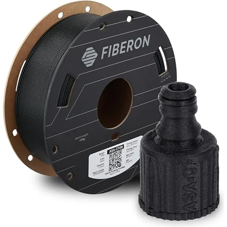 Polymaker Fiberon™ ASA-CF08, 3D Filament mit 8 % Carbonfaser, UV-beständig und hitzebeständig bis 103 °C, Schwarz, 500 g – Bild 1