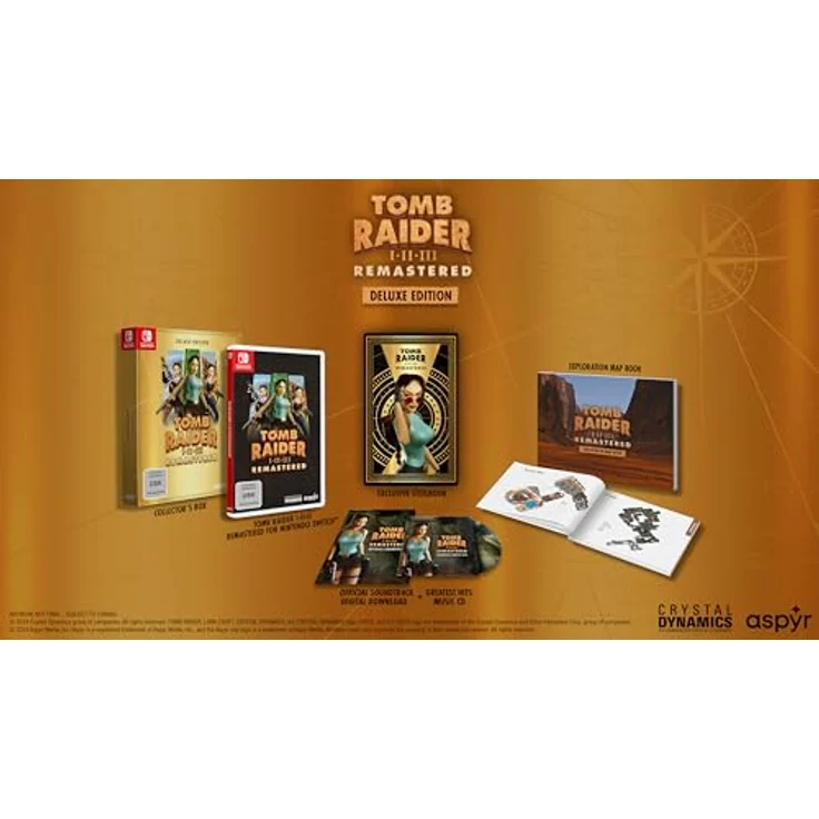Aspyr Tomb Raider 1-3 Remastered Starring Lara Croft Deluxe Edition - Switch, Steelbook, Erkundungskartenbuch, Soundtrack und Musik-CD, Sammlerbox – Bild 2