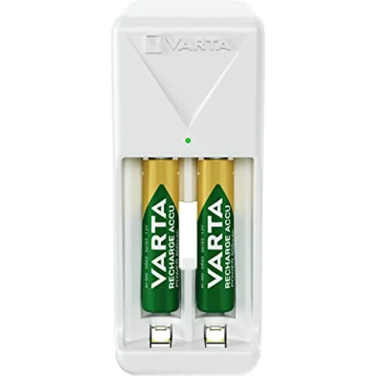 Varta Akku Ladegerät, inkl. 2X AAA 800mAh, Batterieladegerät für wiederaufladbare Batterien, lädt 2 AA/AAA gleichzeitig, Mini Charger, weiß – Bild 1