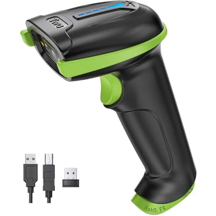 Tera Barcode Scanner 5100, kabellos mit Akkuanzeige und Anti-Shock-Silikon, 1D in Grün