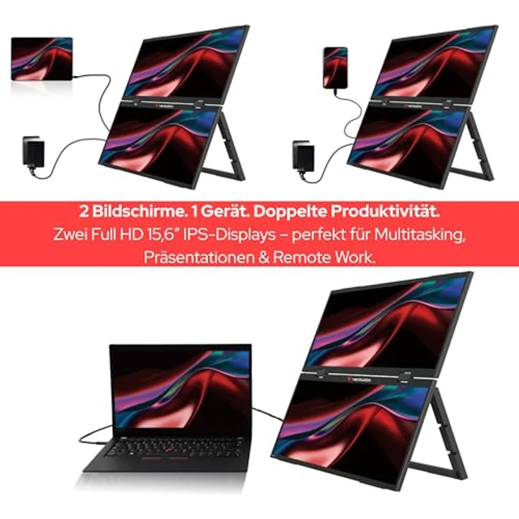 Verbatim Dual Portable Monitor 15,6", mobiler Full HD Bildschirm aus Kunststoff mit 2x USB-C und HDMI-Anschluss für Laptop, Tablet, Smartphone, PS5, Nintendo Switch – Bild 4