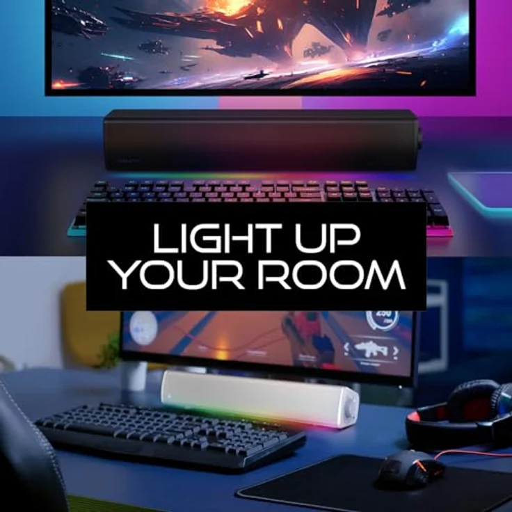 CREATIVE Sound Blaster GS3, Kompakte Gaming-Soundbar mit RGB-Beleuchtung, SuperWide-Technologie, USB-C, Bluetooth 5.4, Weiß – Bild 2