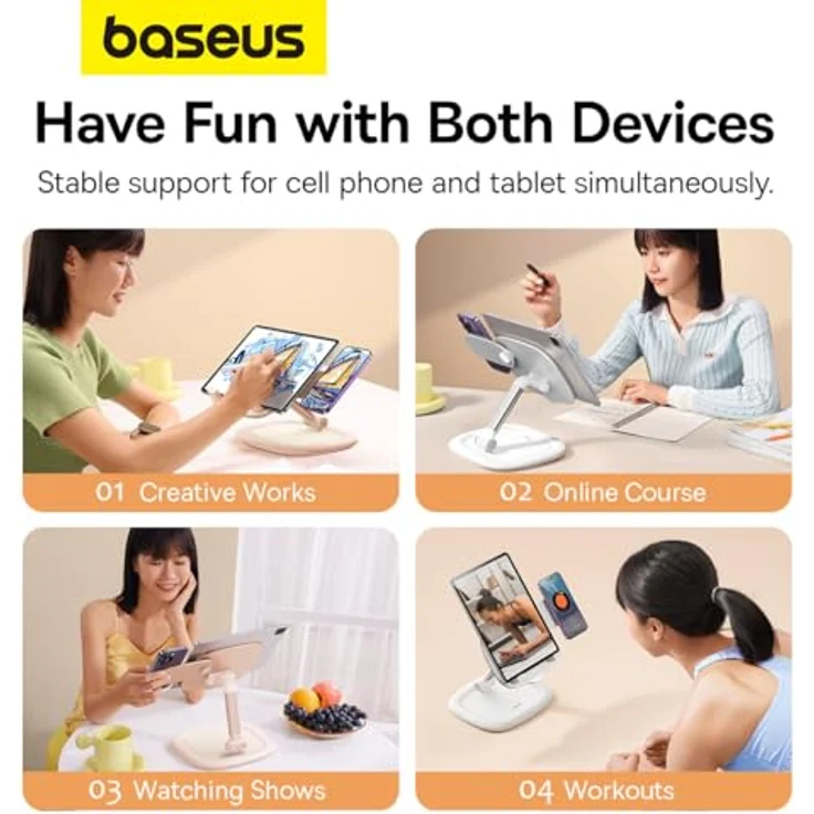 Baseus Seashell Series Verstellbarer Tablet-Ständer – Weiß, Höhenverstellbar, kompakt zusammenklappbar – Bild 3