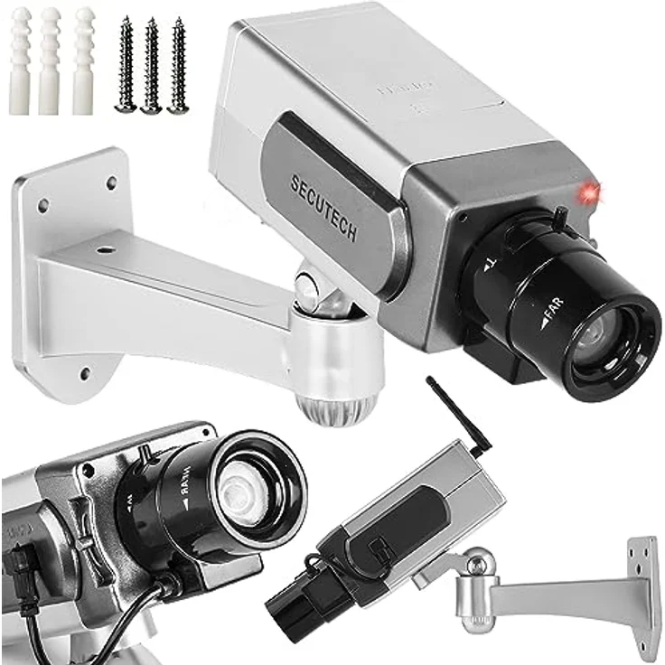 Retoo Schwenkbare Dummy Kamera für außen und innen, Drahtlose Kamera mit Blinkendem LED Wetterfest Sicherheitskamera Fake Camera für Zuhause und Büro Überwachung Attrappe Camera - 15.5x7x22.2cm, Rot blinkende LED - Wetterfest und Vielseitig – Bild 1