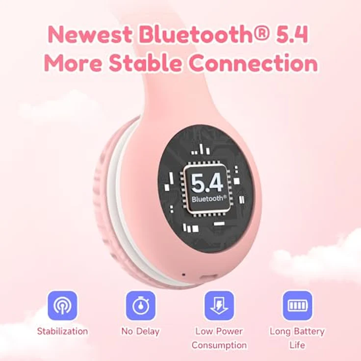 EarFun Bluetooth Kopfhörer Kinder, 85/94dB Lautstärkeregelung, HiFi Sound, HD-Mikrofon, 40 Std Akku, faltbar und verstellbar, kabellos, rosa – Bild 5