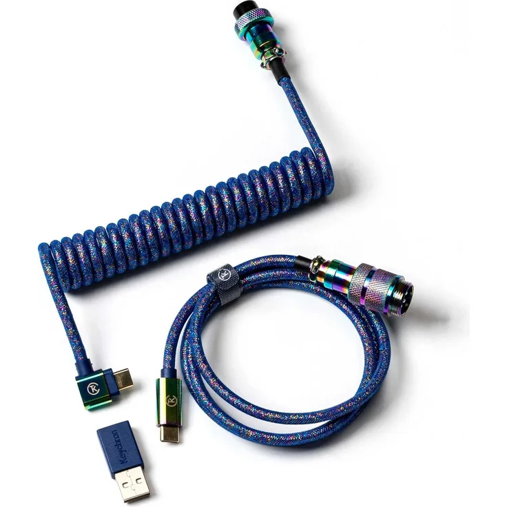 Keychron Key RB Premium Coiled Cable Blue, USB-Kabel mit abnehmbaren Aviator-Anschluss, 94 cm Länge, USB 3.2 Gen 1