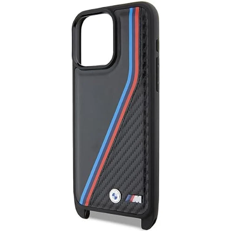 BMW M Edition Carbon Tricolor Lines & Strap Case für iPhone 15 Pro - schwarz, hochwertiger Schutz mit sportlichem Design – Bild 5