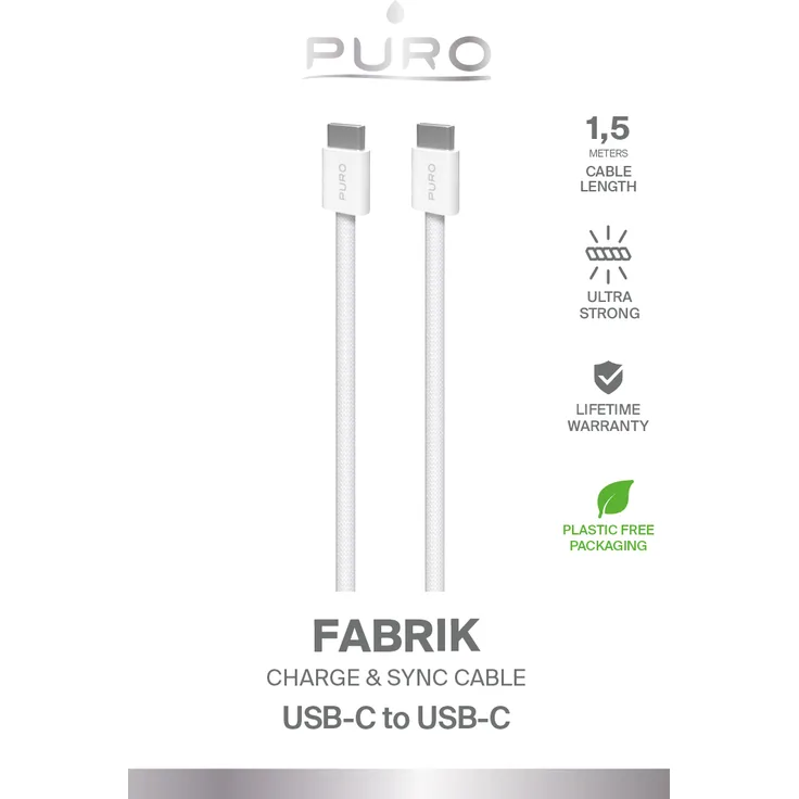 PURO USB-C auf USB-C Kabel, 1,5 m, 60W Lade- und Sync-Kabel, weiß, USB 2.0, 480 Mbit/s