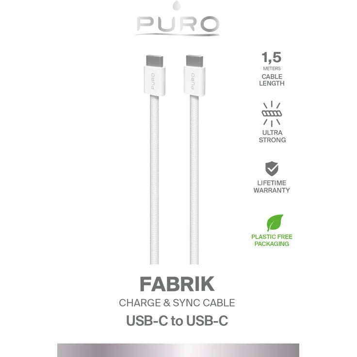 PURO USB-C auf USB-C Kabel, 1,5 m, 60W Lade- und Sync-Kabel, weiß, USB 2.0, 480 Mbit/s